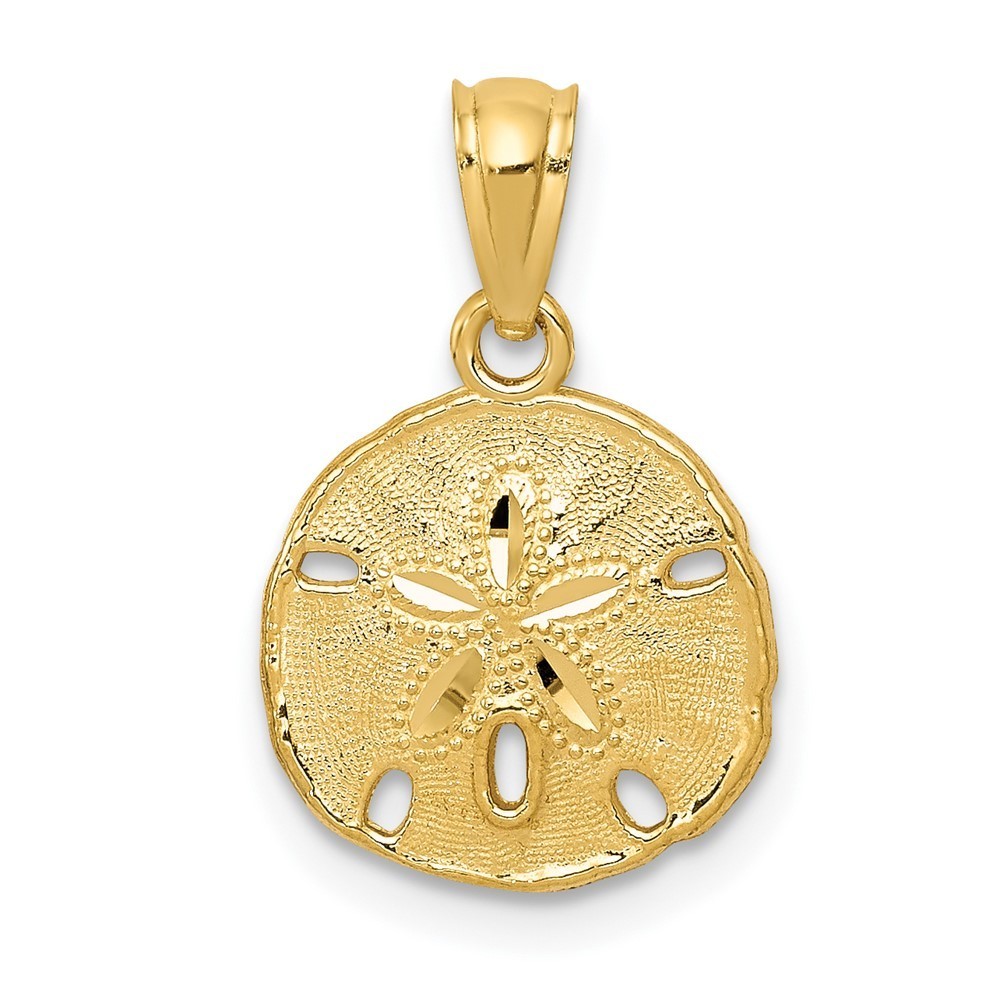14k Yellow Gold Textured Sand Dollar Necklace Charm Pendant 17mm X 11mm